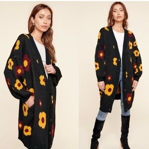 NWT Sugar Lips Oversized Balloon Sleeve Floral Button Up Cardigan